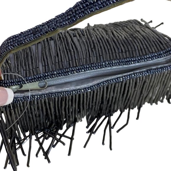 Women's Dressy Silver Grey Evening Bag with Beads - Picture 7 of 12